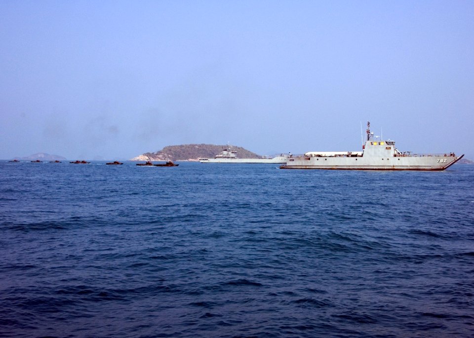 US Navy 090213-N-1251W-065 Amphibious assault vehicles assigned to the 31st Marine Expeditionary Unit (MEU) begin a mock beach assault as landing craft from the Royal Thai Navy protect their flanks during Exercise Cobra Gold 20