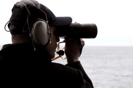 US Navy 090218-N-9740S-007 Seaman Jack Brown stands aft lookout watch aboard USS Bataan (LHD 5)