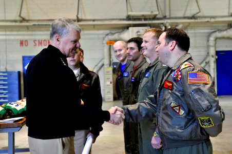 US Navy 090218-N-8273J-055 Chief of Naval Operations (CNO) Adm. Gary Roughead is greeted by Lt. Cmdr. Eric