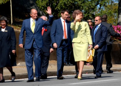 US Navy 090219-N-1522S-008 Spain's King Juan Carlos I and Queen Sofia wave to excited spectators