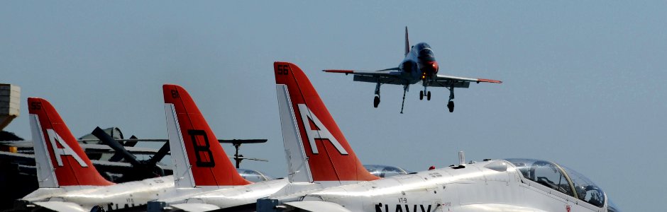 US Navy 090220-N-3610L-483 T-45 Goshawks wait for launch aboard USS Ronald Reagan (CVN 76). (CVN 76)