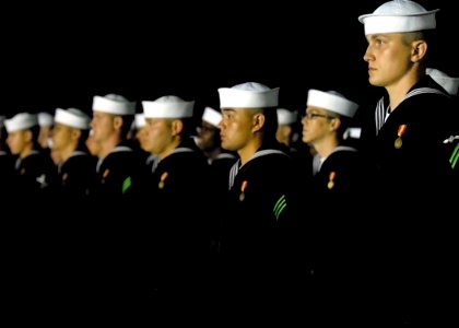 US Navy 090218-N-1522S-003 Sailors stand by waiting for the arrival of Spain's King Juan Carlos I and Queen Sofia