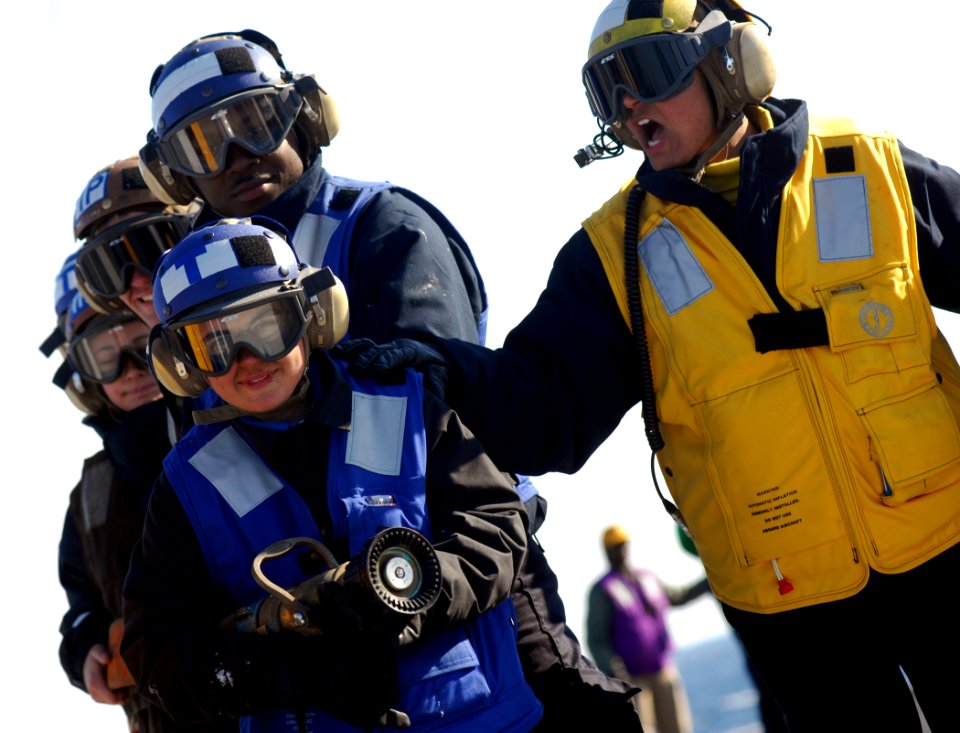 US Navy 090220-N-2984R-022 ailors perform fire drills aboard USS Harry S. Truman (CVN 75)