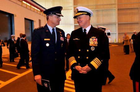 US Navy 090219-N-8273J-238 Chief of Naval Operations Adm. Gary Roughead speaks with Gen. Kevin P. Chilton at the conclusion of 1000th Trident Patrol Commemoration Ceremony