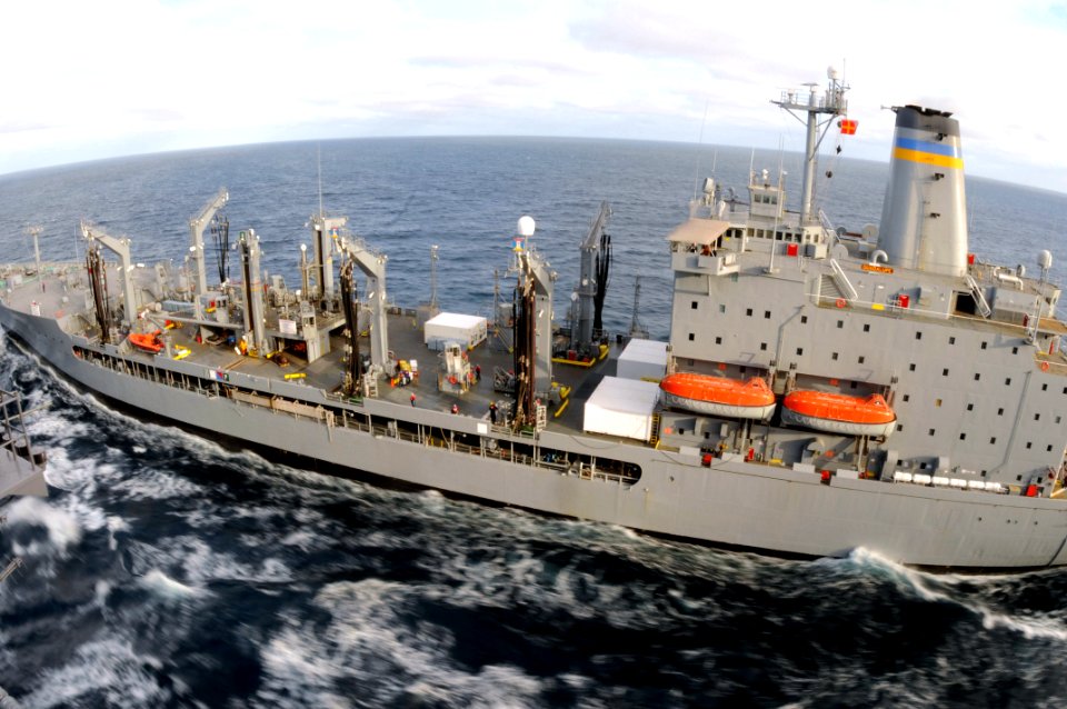 US Navy 090226-N-9760Z-005 USNS Guadalupe (T-AO 200) pulls along side USS Nimitz (CVN 68) for a replenishment at sea
