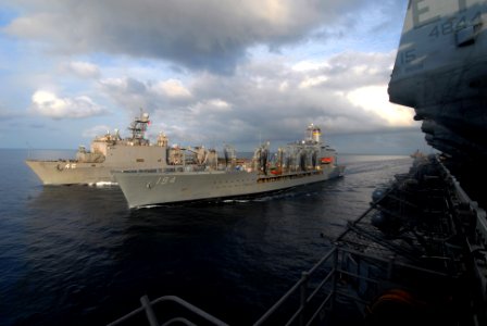 US Navy 090224-N-9950J-052 The fleet replenishment oiler USNS John Ericsson (T-AO 194), right, and the amphibious dock landing ship USS Tortuga (LSD 46) perform a breakaway maneuver after an underway replenishment