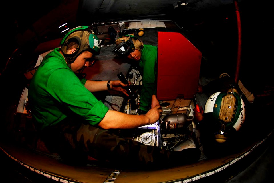US Navy 090226-N-2475A-050 Sailors conduct maintenance on an EA-6B Prowler from the