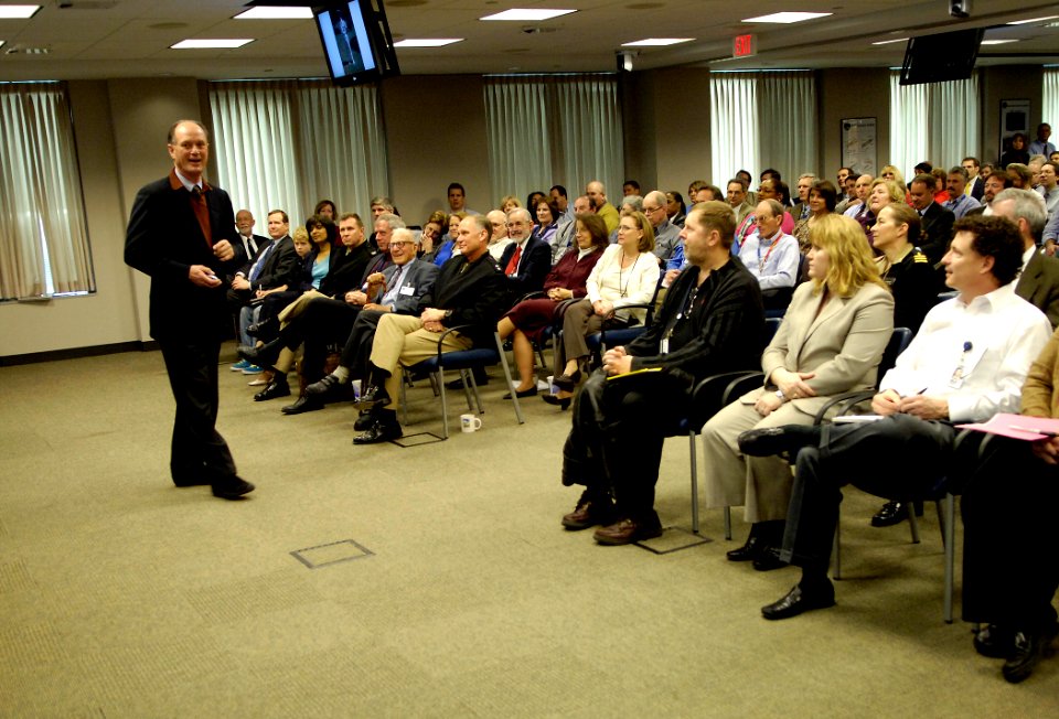 US Navy 090226-N-7676W-093 Deep-sea explorer and underwater archaeologist, Dr. Robert Ballard speaks to military and civilian personnel at the Office of Naval Research