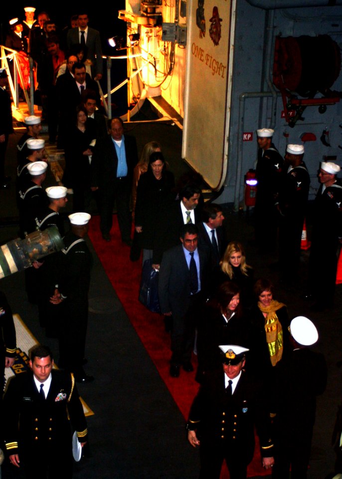 US Navy 090303-N-6764G-038 Visitors from Santorini, Greece come aboard the amphibious transport dock ship USS San Antonio (LPD 17) for a reception