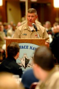 US Navy 090227-N-9818V-046 Master Chief Petty Officer of the Navy (MCPON) Rick West delivers remarks as the guest speaker for the Surface Navy Association (SNA) luncheon at the Hyatt Regency in Crystal City