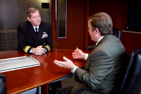 US Navy 090305-N-3271W-042 Rear Adm. Leendert R. Hering Sr., commander of Navy Region Southwest, meets with Arizona State University President Michael Crow