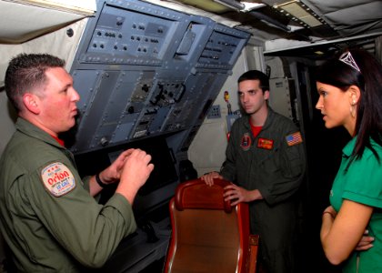 US Navy 090314-N-3013W-045 Naval Air Crewman 1st Class Adam Herzog explains the acoustic equipment of a P-3C Orion aircraft assigned to Patrol Squadron (VP) 16 to staff members of the U.S. House of Representatives House Armed S