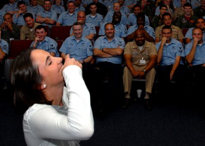 US Navy 090317-N-3013W-066 Lt. j.g. Jayne Wilson, assigned to Patrol Squadron (VP) 16, attempts to touch her nose during a simulated field sobriety test administered by a deputy from the Jacksonville Sheriff's Office photo