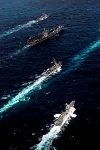 US Navy 090320-N-9928E-233 The aircraft carrier USS John C. Stennis (CVN 74) and ships of the John C. Stennis Carrier Strike Group are underway in formation with naval vessels from the Republic of Korea