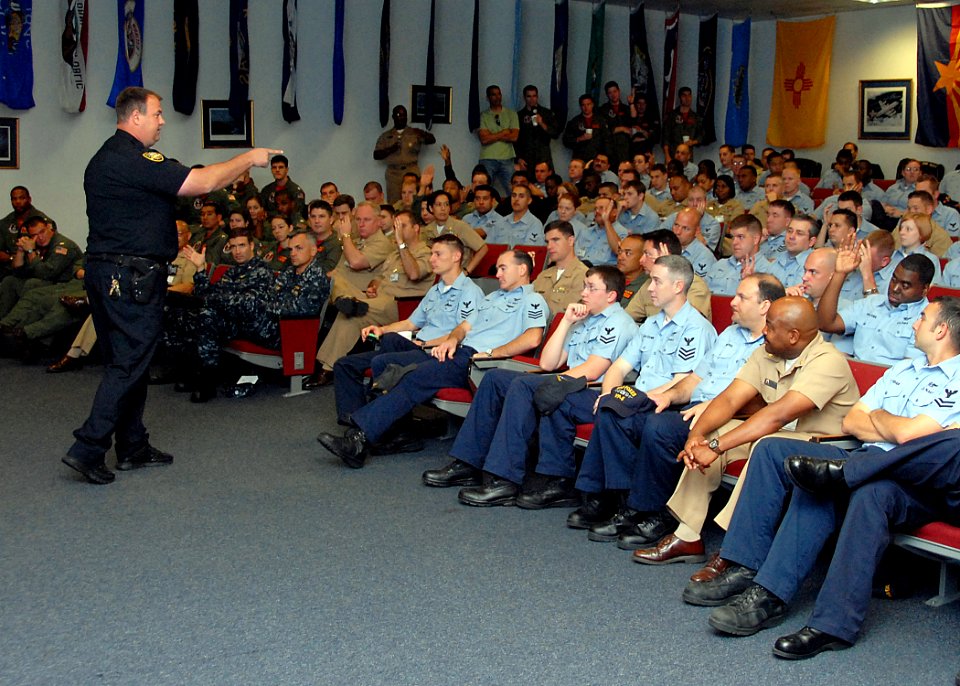 US Navy 090317-N-3013W-015 Deputy Wade Chapman of the Jacksonville Sheriff's Office takes questions from the Sailors