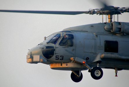US Navy 090319-N-4774B-033 Lt. Cmdr. Michael Powell pilots an SH-60B Seahawk helicopter assigned to the