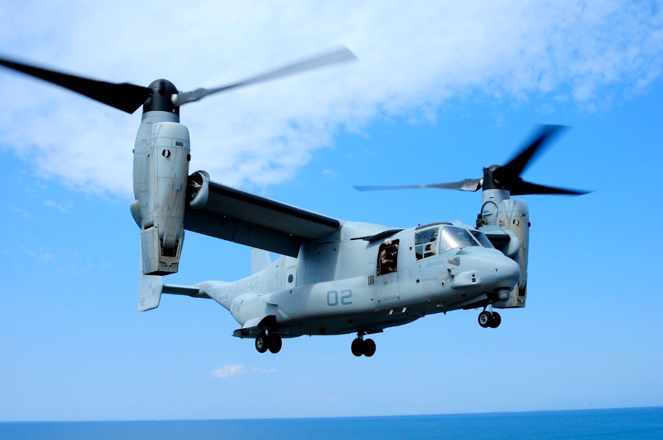 US Navy 090323-N-1831S-035 An MV-22B Osprey from Marine Medium Tiltrotor Squadron (VMM) 263, embarked aboard the multi-purpose amphibious assault ship USS Bataan (LHD 5) with the 22nd Marine Expeditionary Unit (22nd MEU), prepa