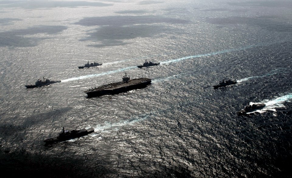 US Navy 090320-N-9928E-304 The aircraft carrier USS John C. Stennis (CVN 74) and ships of the John C. Stennis Carrier Strike Group are underway in formation with naval vessels from the Republic of Korea