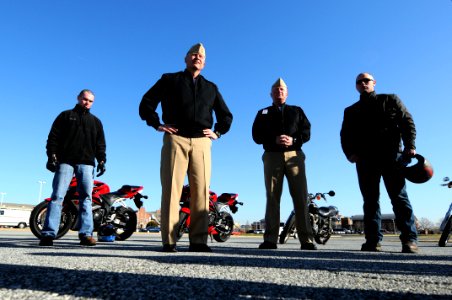 US Navy 090324-N-9818V-095 Master Chief Petty Officer of the Navy (MCPON) Rick West makes a surprise visit to the Motorcycle Basic Rider Course at Naval Station Anacostia