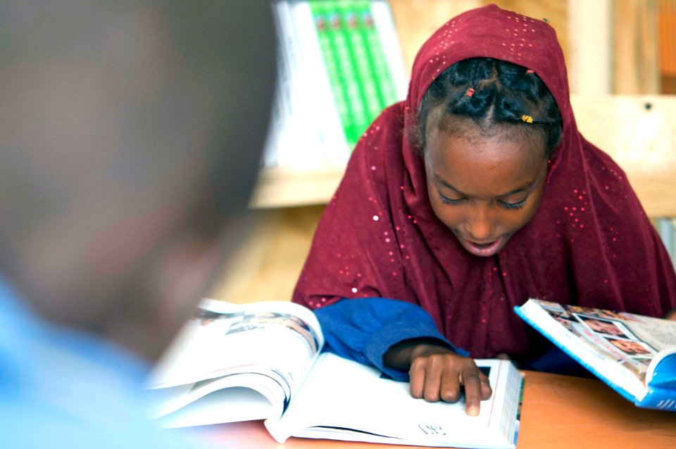 US Navy 090324-N-9552I-067 Local Djiboutian students from the Chabellier School read newly donated educational books