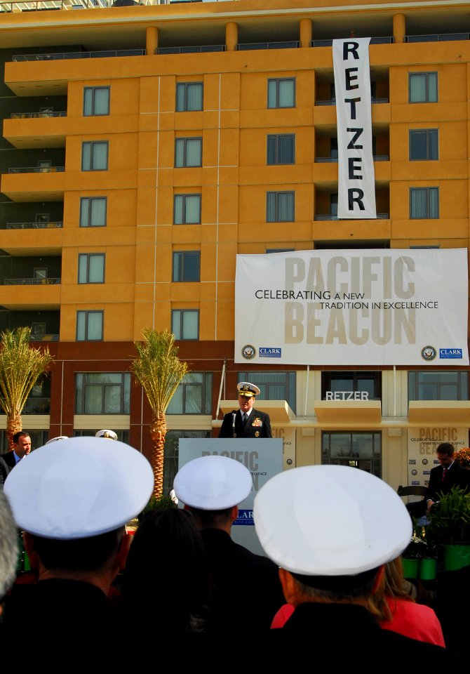 US Navy 090326-N-5617R-156 Vice Chief of Naval Operations Adm. Patrick Walsh, delivers remarks during the ribbon-cutting and dedication ceremony of Pacific Beacon military housing facility at Naval Base San Diego