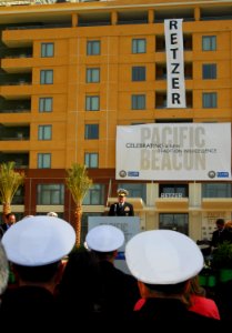 US Navy 090326-N-5617R-156 Vice Chief of Naval Operations Adm. Patrick Walsh, delivers remarks during the ribbon-cutting and dedication ceremony of Pacific Beacon military housing facility at Naval Base San Diego photo