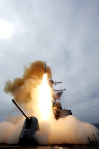 US Navy 090326-N-0000X-001 The San Diego-based guided-missile destroyer USS Benfold (DDG 65) fires a missile Thursday, March 26, 2009 during training exercise Stellar Daggers in the Pacific Ocean