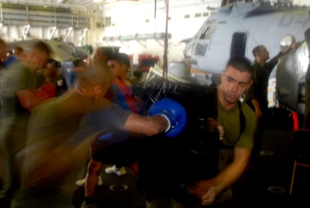 US Navy 090331-N-6552M-123 Marines assigned to the 13th Marine Expeditionary Unit (13th MEU) practice boxing
