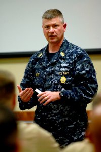 US Navy 090331-N-9818V-160 Master Chief Petty Officer of the Navy (MCPON) Rick West speaks with chief petty officers during his visit to the Stennis Space Center