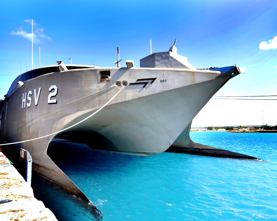 USN High speed vessel Swift (HSV 2) in Bridgetown - Bow