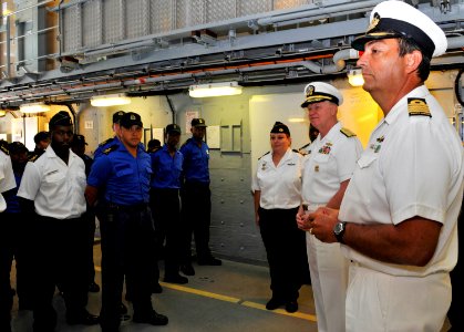 US Navy 090407-N-8273J-258 Chief of Naval Operations (CNO) Adm. Gary Roughead, center, meets with Capt. Jimmy Schutte, commanding officer of the South African Navy valour-class frigate SAS Mendi