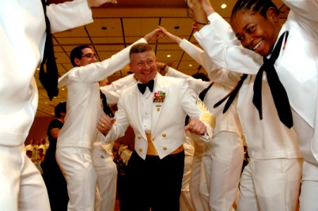 US Navy 090404-N-9818V-240 Master Chief Petty Officer of the Navy (MCPON) Rick West dances at the Seabee Ball