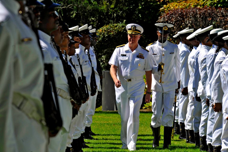 US Navy 090407-N-8273J-156 Chief of Naval Operations (CNO) Adm. Gary Roughead inspects the troops during a Guard of Honor ceremony while visiting Simon's Town Naval Base