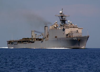US Navy 090414-N-6692A-089 The amphibious dock landing ship USS Tortuga (LSD 46), is underway near Gray Beach, Philippines