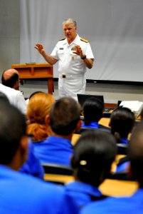 US Navy 090407-N-8273J-242 Chief of Naval Operations (CNO) Adm. Gary Roughead speaks with students at the Maritime Warfare School while visiting Simon's Town Naval Base