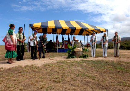 US Navy 090410-N-0535P-166 Dignitaries break ground in a ceremony to dedicate the construction of the Kauai Veterans Eternal Memorial and Missile Defense Viewing Site at the Pacific Missile Range Facility, Barking Sands, Kauai