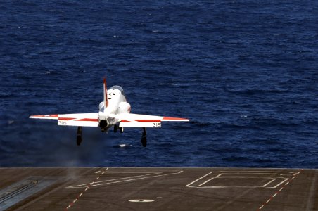 US Navy 090417-N-3659B-004 A T-45 Goshawk launches from the aircraft carrier USS Ronald Reagan (CVN 76)