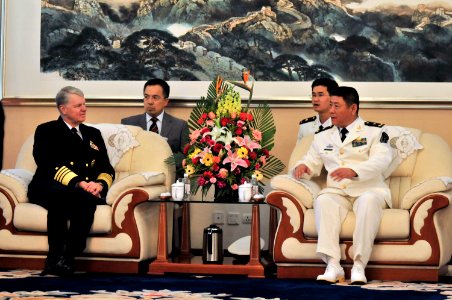 US Navy 090419-N-8273J-086 Chief of Naval Operations (CNO) Adm. Gary Roughead meets with Rear Adm. Tian Zhong