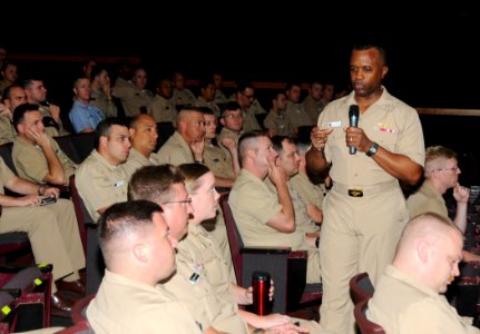 US Navy 090422-N-3666S-021 Rear Adm. Arthur Johnson, commander, Naval Safety Center, speaks with officers and chief petty officers assigned to various commands in the Hawaii
