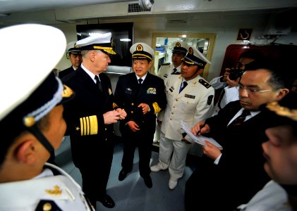 US Navy 090420-N-8273J-105 Chief of Naval Operations (CNO) Adm. Gary Roughead, receives a tour of the berthing spaces aboard the People's Liberation Army Navy Destroyer Luyang 2 while visiting with senior PLA naval leadership i
