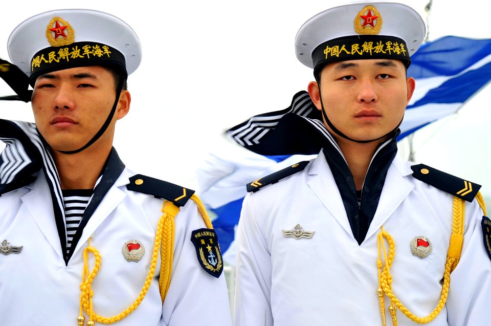 US Navy 090420-N-8273J-198 People's Liberation Army Navy sailors stand at attention during a visit by Chief of Naval Operations (CNO) Adm. Gary Roughead aboard the People's Liberation Army Navy type 920 hospital ship Daishandao