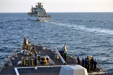 US Navy 090423-N-4124C-001 The guided-missile destroyer USS Forrest Sherman (DDG 98) comes alongside the Federal Republic of Germany combat support ship Frankfurt am Main (A-1412) during a UNITAS Gold underway replenishment photo