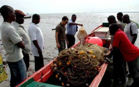 US Navy 090423-N-1655H-114 Portuguese Navy Lt. Cmdr. Antonio Mourinha, center, conducts a fisheries management course for Gabon Navy maritime enforcement personnel on endangered fish species