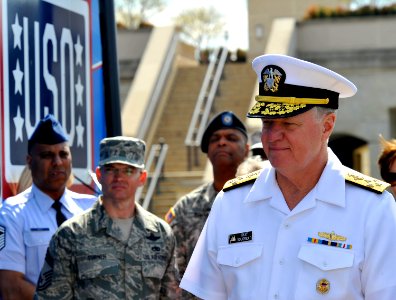 US Navy 090423-N-8273J-059 Chief of Naval Operations (CNO) Adm. Gary Roughead, right, attends a ribbon cutting ceremony for the new Mobile USO Program at the Pentagon