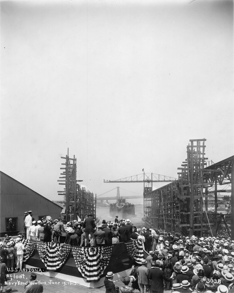 USS Arizona afloat after launch NARA 19-LC-19A-29