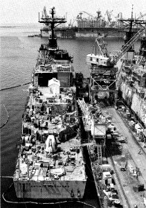 USS Arthur W. Radford (DD-968) fitting out at Ingalls Shipbuilding on 30 August 1976