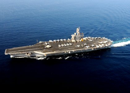 US Navy 090425-N-9988F-431 The aircraft carrier USS Dwight D. Eisenhower (CVN 69) operates in the Arabian Sea before the first aircraft launch of the day