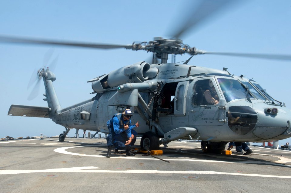 USS Arleigh Burke flight deck operations 140730-N-WD757-054