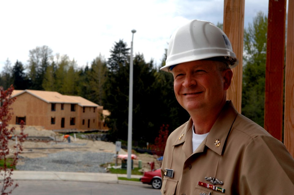 US Navy 090429-N-9818V-327 Master Chief Petty Officer of the Navy (MCPON) Rick West tours the construction site of the newest private public venture housing at Lake Stevens