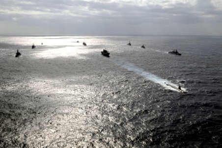 US Navy 090502-N-3830J-266 Maritime forces from India, Japan and the U.S. are underway during Malabar 2009, a trilateral training exercise led by the Indian Navy